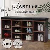 Artiss Shoe Rack Cabinet Bench 10 Cubes - Walnut