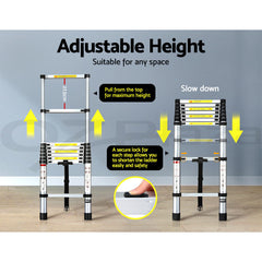 Giantz 2.6M Telescopic Ladder Aluminium Extension Extendable Steps Adjustable