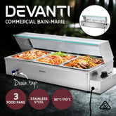 Devanti Commercial Food Warmer Bain Marie 3 Electric Buffet Pans