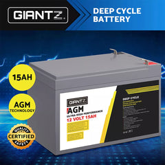 Giantz AGM Battery 12V 15Ah Deep Cycle Box Portable Solar Caravan Camping