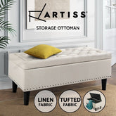 Artiss Storage Ottoman Blanket Box 96cm Linen Taupe