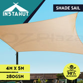 Instahut Shade Sail 4x5m Rectangle 280GSM 98% Sand Shade Cloth