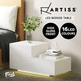 Artiss Bedside Tables LED 2 Drawers - REMI White