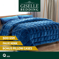 Giselle Bedding Faux Mink Quilt Blue Queen