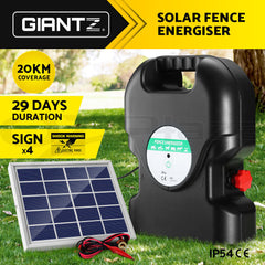 Giantz Fence Energiser 20KM Solar Powered 1.2J Electric