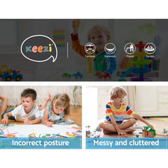 Keezi 3PCS Kids Table and Chairs Set Activity Toys Storage Box Desk Blocks