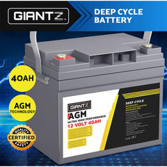 Giantz AGM Battery 12V 40Ah Deep Cycle Box Portable Solar Caravan Camping