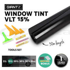Giantz Window Tint Film Black Roll 15% VLT Home 100cmX30m Tinting tools Kit