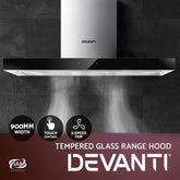 Devanti 900mm Range Hood 90cm Rangehood Glass Stainless Steel