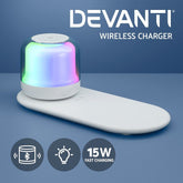 Devanti 3 in 1 Wireless Charger 15W Fast Charging RGB Light Bluetooth Speaker for Phone