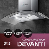 Devanti 900mm Range Hood 90cm Rangehood Glass Canopy