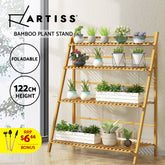 Artiss Plant Stand 4 Tier Bamboo Slat Flower Pot Shelf Pine