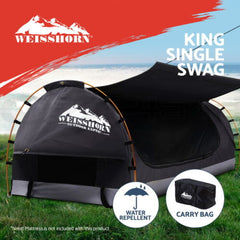 Weisshorn King Single Swag Camping Swags Canvas Free Standing Dome Tent Grey