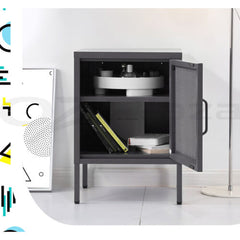 ArtissIn Bedside Table Mesh Door Cabinet - Black