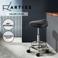 Artiss Salon Stool Saddle Swivel Chair Black