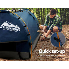 Weisshorn Double Swag Camping Swags Canvas Free Standing Dome Tent Dark Blue
