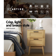 Artiss Rattan Bedside Table 2 Drawers Wood - RIE Oak