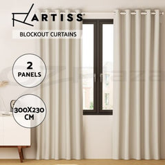 Artiss 2X Blockout Curtains Eyelet 300x230cm Beige Free Delivery