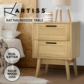 Artiss Rattan Bedside Table 2 Drawers Wood - RIE Oak