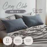 Cosy Club Cotton Bed Sheets Set Navy Grey Cover Double