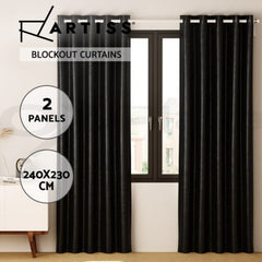 Artiss 2X Blockout Curtains Eyelet 240x230cm Black Free Delivery