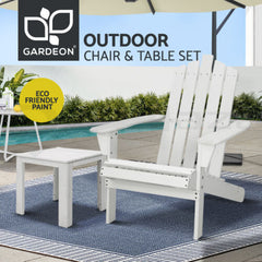 Gardeon 2PC Adirondack Outdoor Table and Chair Wooden Beach Chair Patio Furniture White