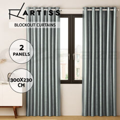 Artiss 2X Blockout Curtains Eyelet 300x230cm Grey Free Delivery