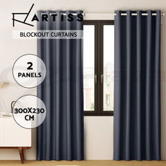 Artiss 2X Blockout Curtains Eyelet 300x230cm Charcoal Free Delivery