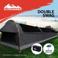 Weisshorn Double Swag Camping Swags Deluxe Canvas Tent Dark Grey