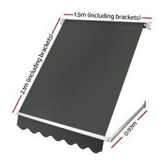 Instahut Window Fixed Pivot Arm Awning Outdoor Blinds Retractable Canopy1.5X2.1M