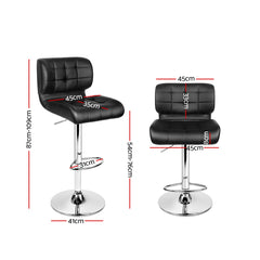 Artiss Set of 2 Bar Stools Gas Lift Leather Padded Stool Black