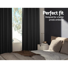 Artiss 2X Blockout Curtains Eyelet 180x213cm Black Free Delivery