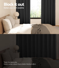Artiss 2X Blockout Curtains Eyelet 180x213cm Black Free Delivery