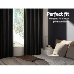 Artiss 2X Blockout Curtains Eyelet 240x230cm Black Free Delivery
