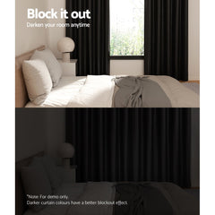 Artiss 2X Blockout Curtains Eyelet 240x230cm Black Free Delivery