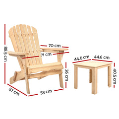 Gardeon 3PC Adirondack Outdoor Table and Chairs Wooden Foldable Beach Chair Natural