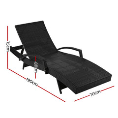 Gardeon 2 Piece Sun Lounge Wicker Lounger Outdoor Furniture Beach Chair Patio Adjustable Cushion Black