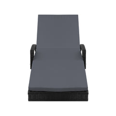 Gardeon 2 Piece Sun Lounge Wicker Lounger Outdoor Furniture Beach Chair Patio Adjustable Cushion Black