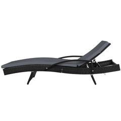 Gardeon 2 Piece Sun Lounge Wicker Lounger Outdoor Furniture Beach Chair Patio Adjustable Cushion Black