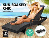 Gardeon Sun Lounge Wicker Lounger Outdoor Furniture Beach Chair Armrest Adjustable Black