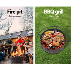 Fire Pit BBQ 2-in-1 Grill Smoker Portable Outdoor Fireplace Heater Pits 30"