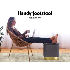 Artiss Ottoman Foot Stool Round Teddy Fabric Free Delivery