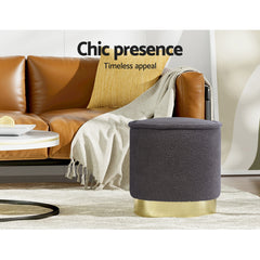 Artiss Ottoman Foot Stool Round Teddy Fabric Free Delivery