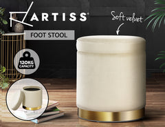 Artiss Ottoman Storage Foot Stool Round Velvet Cream