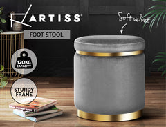 Artiss Ottoman Foot Stool Round Velvet Charcoal