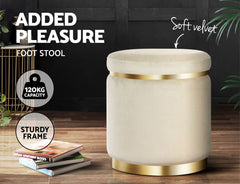 Artiss Ottoman Foot Stool Round Velvet Cream