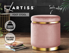 Artiss Ottoman Foot Stool Round Velvet Pink