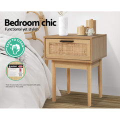 Artiss Bedside Tables Side Table Rattan Drawers Nightstand