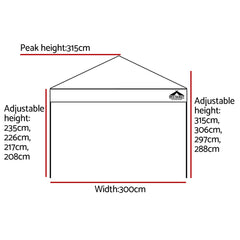 Instahut Gazebo Pop Up 3x3m w/Base Podx4 Marquee Folding Outdoor Wedding Camping Tent Shade Canopy White