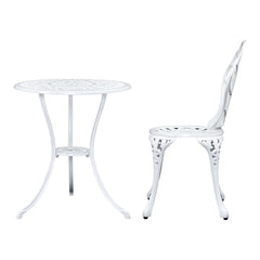 Gardeon 3PC Outdoor Setting Bistro Set Chairs Table Cast Aluminum Patio Furniture Tulip White